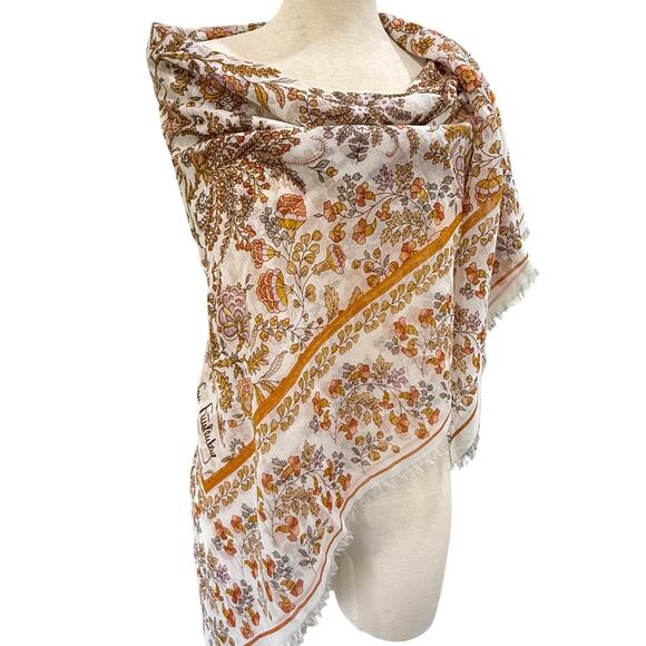 DIANE VON FURSTENBERG Large Square Scarf Vintage 48" Soft Earthy Floral Print - Picture 2 of 7